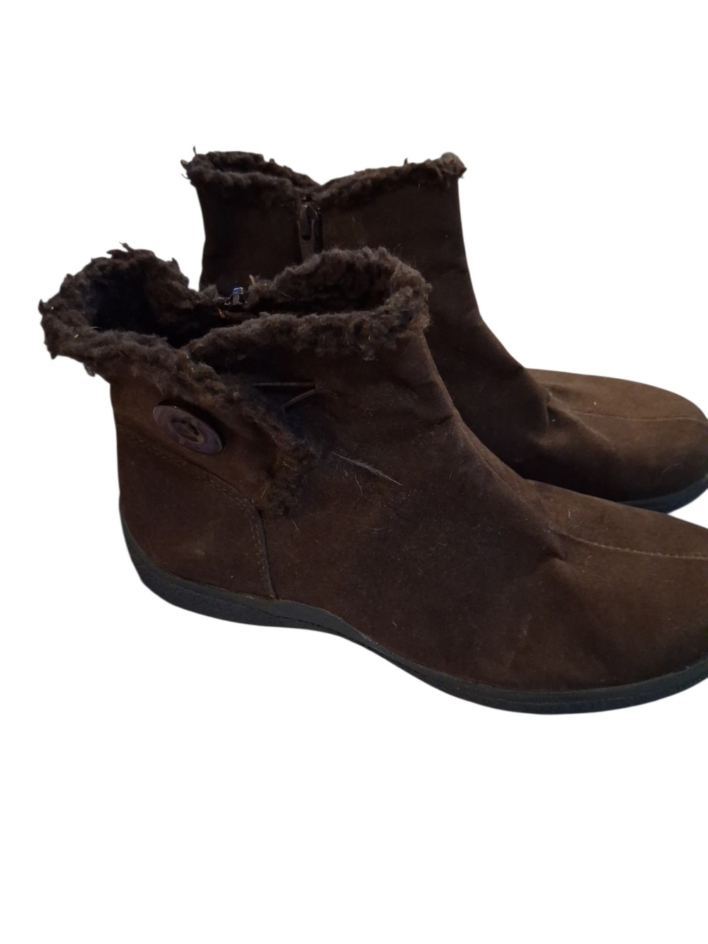 Karen Scott Brown Suede Ankle Boots with Faux Fur Trim